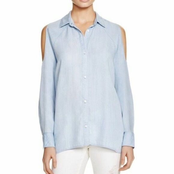 Rails Lana Light Vintage Wash Chambray Open Shoulder Top Size Medium - Picture 1 of 9